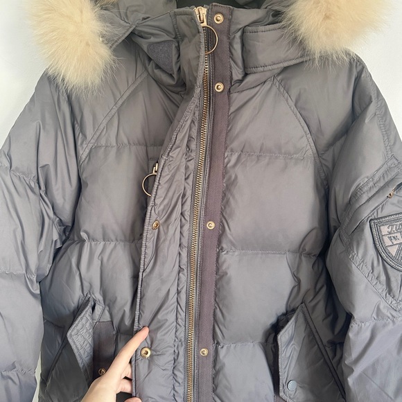 TEENIE WEENIE LONG PUFFER DOWN COAT PARKA HOODED REAL FUR LIGHT GRAY INSULATED M - Picture 6 of 16